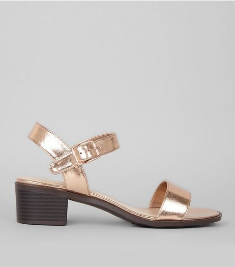Wide Fit Rose Gold Contrast Block Heel Sandals | New Look