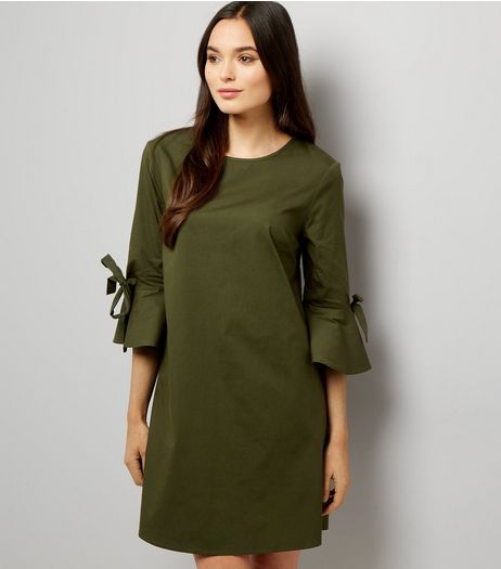 Khaki Tie Sleeve Dress | New Look