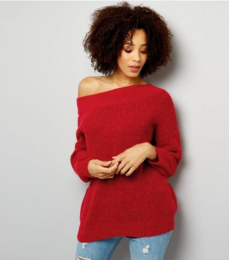 Red Bardot Neck Jumper | New Look