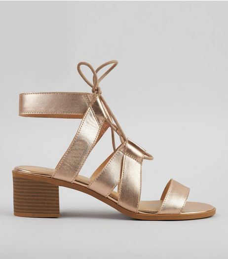 Rose Gold Metallic Leather Ghillie Sandals | New Look