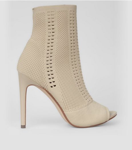 Cream Mesh Peep Toe Sock Boots | New Look