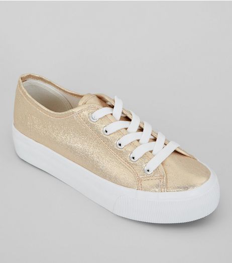 Rose Gold Glitter Platform Sole Trainers | New Look