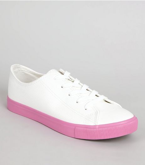 Pink Sole Contrast Lace Up Trainers | New Look