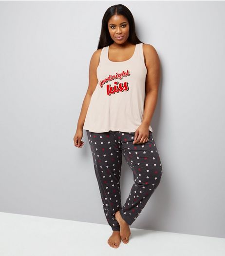 Curves Shell Pink Goodnight Kiss Pyjama Set | New Look
