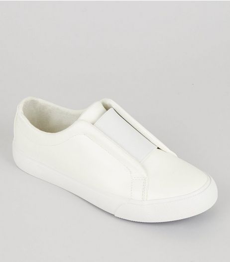 Teens White Elasticated Strap Front Plimsolls | New Look
