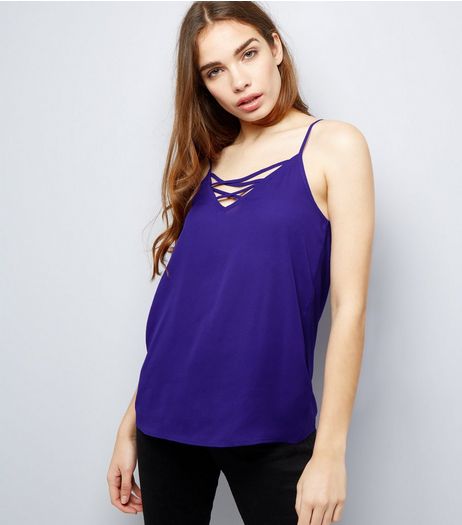 Purple Cross Strap Front Woven Cami Top | New Look