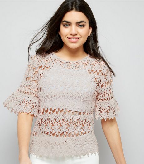 Pink Floral Lace Bell Sleeve Top | New Look