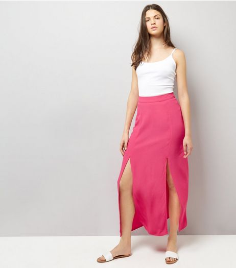 Bright Pink Split Side Maxi Skirt | New Look