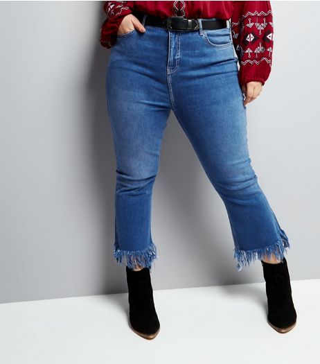 Curves Blue Frayed Hem Skinny Jeans | New Look