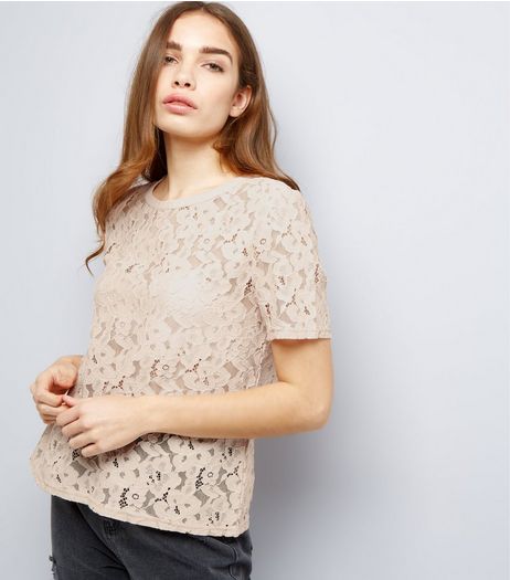 Shell Lace Short Sleeve Lattice Back Top | New Look