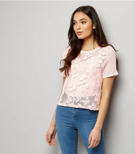 Pink Net Lace 3D Appliqué T-Shirt | New Look