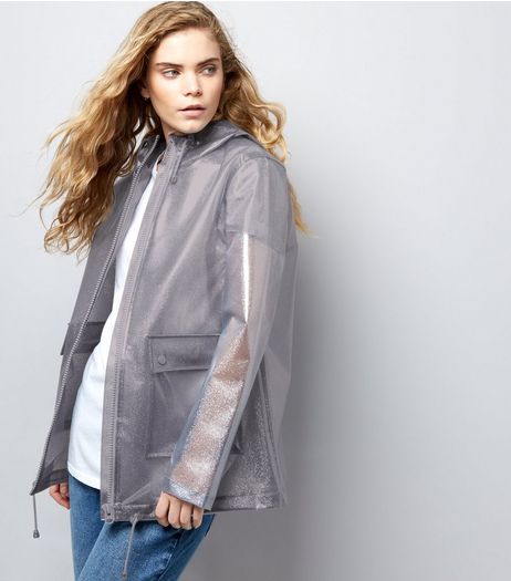 Grey Glitter Hooded Anorak | New Look