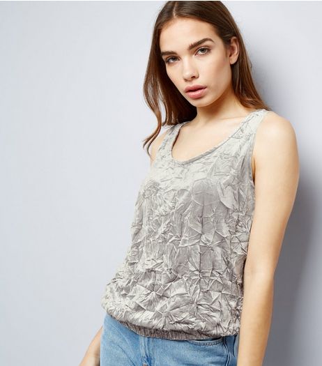 Silver Crushed Velvet Elasticated Hem Vest | New Look