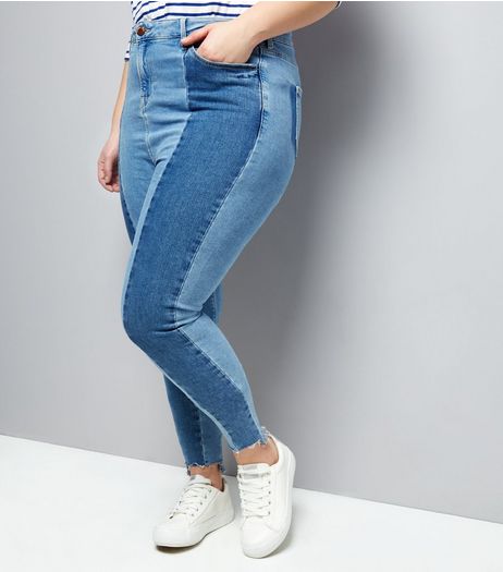 Curves Blue Two Tone Skinny Jeans | New Look