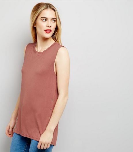 Deep Pink Popper Side Trim Vest | New Look