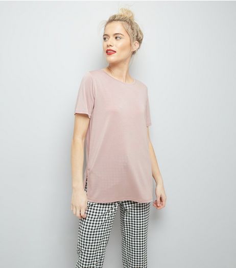 Pink Short Sleeve Step Hem Longline T-Shirt | New Look