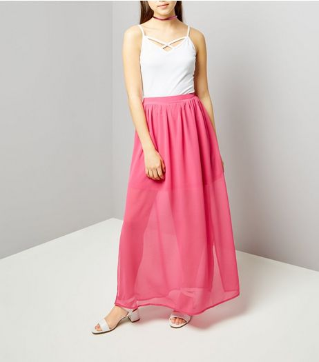 Teens Pink Chiffon Maxi Skirt | New Look