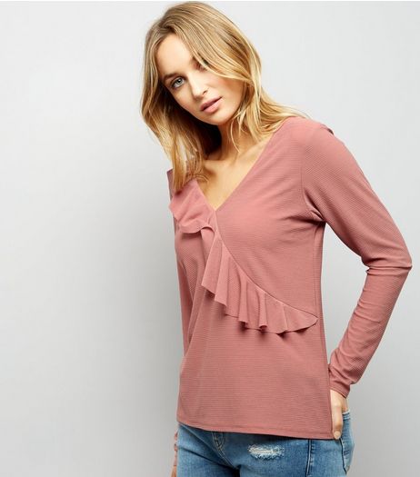 Shell Pink Frill Trim Long Sleeve Top | New Look