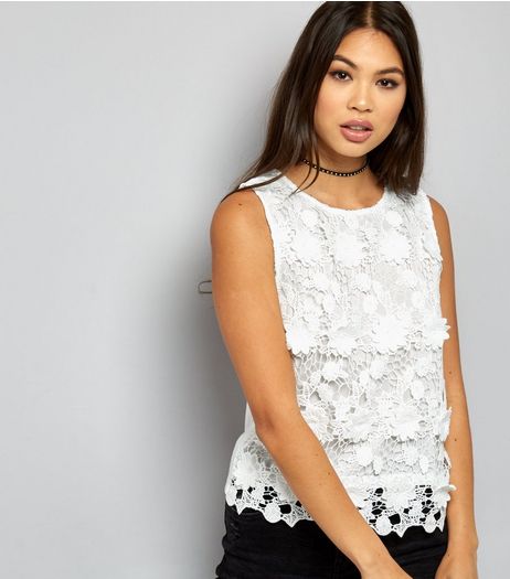 White Lace Sleeveless Top | New Look
