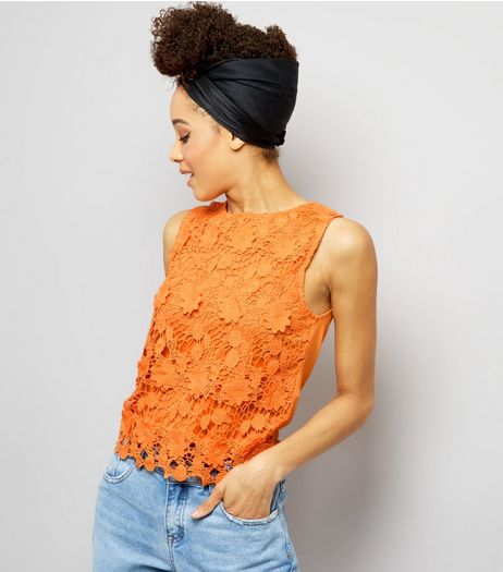 Bright Orange Lace Sleeveless Top | New Look