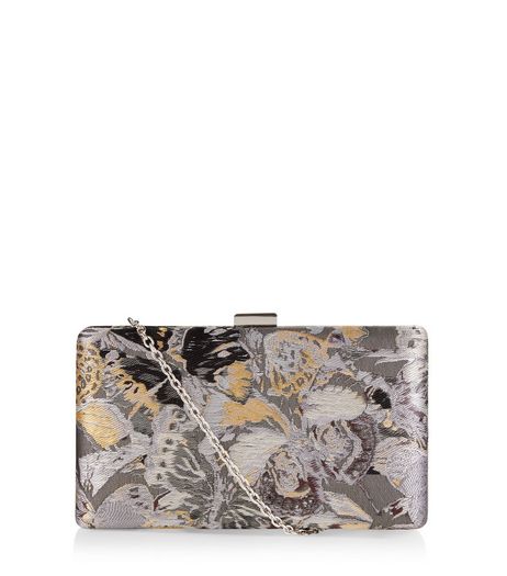 Grey Butterfly Jaquard Box Clutch | New Look