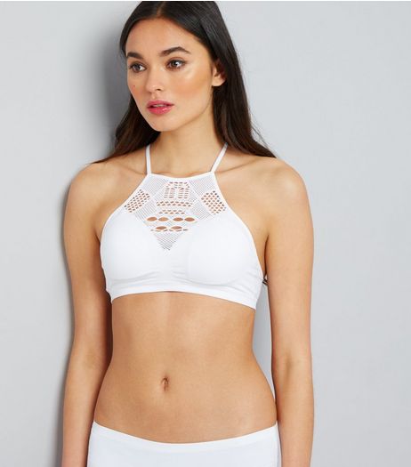 White Crochet Trim Seamless Crop Top | New Look