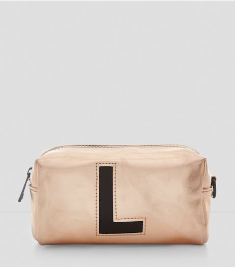 Rose Gold Metallic Initial L Make Up Bag | New Look