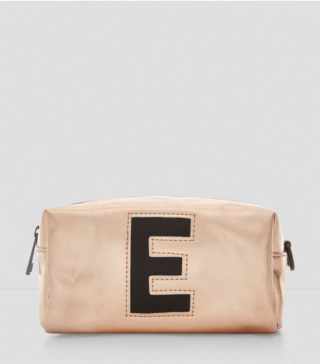 Rose Gold Metallic Initial E Make Up Bag | New Look