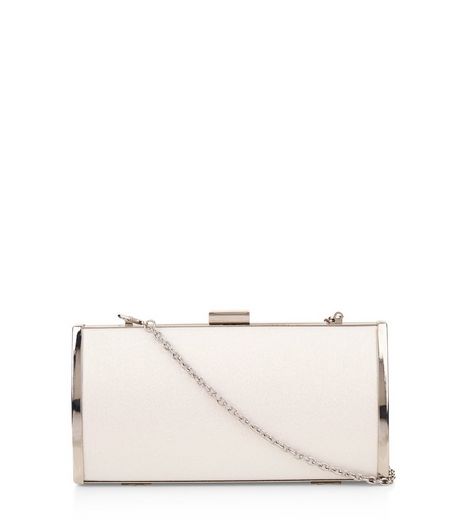 Silver Trim Glitter Box Clutch | New Look