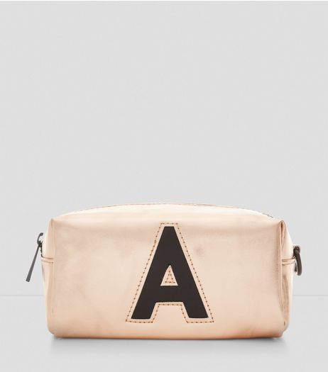 Rose Gold Metallic Initial A Make Up Bag | New Look