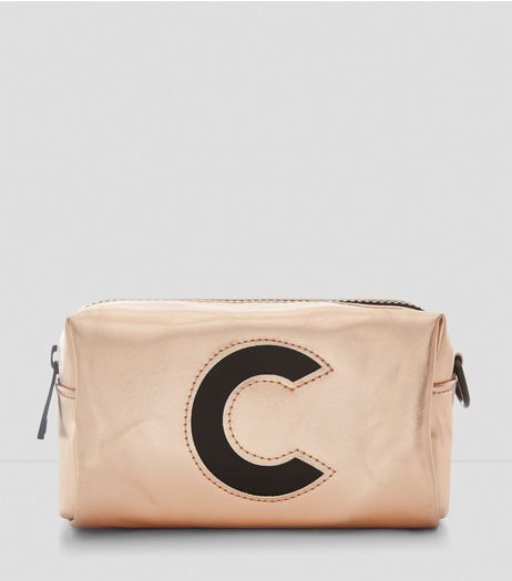 Rose Gold Metallic Initial C Make Up Bag | New Look