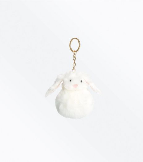 White Bunny Pom Pom Keyring | New Look