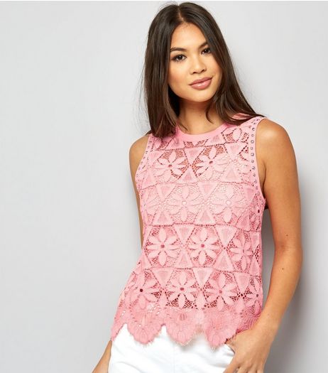 Pink Stud Trim Floral Lace Top | New Look