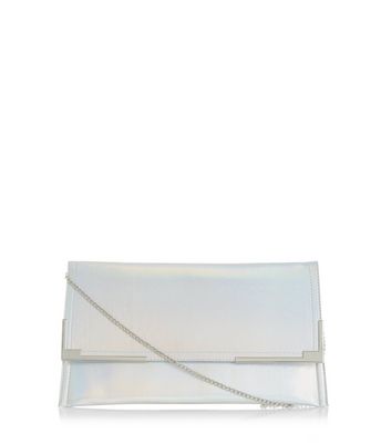 silver iridescent clutch bag