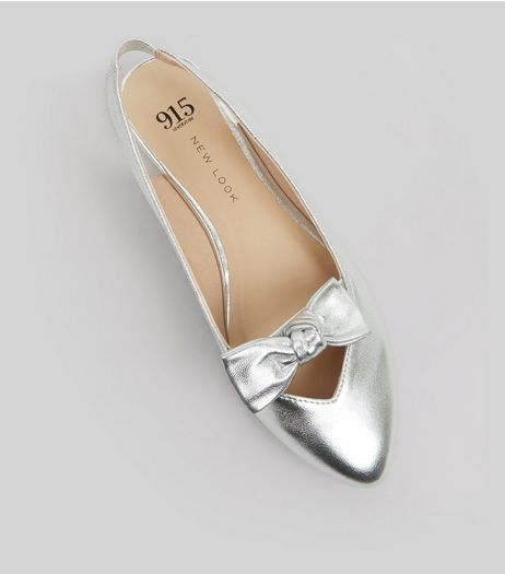 Teens Silver Bow Front Sling Backs | New Look
