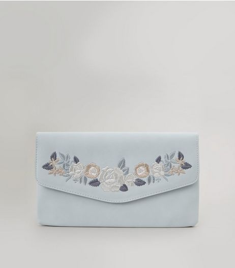 Grey Floral Embroidered Clutch | New Look