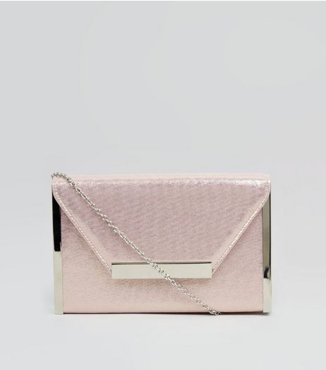 Pink Glitter Metal Trim Clutch | New Look