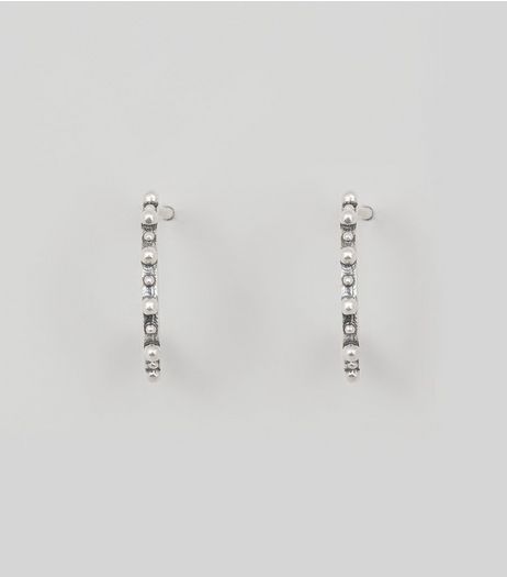 Silver Pearl Stud Hoop Earrings | New Look