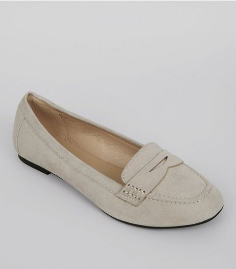 Wide Fit Grey Suedette Loafers | New Look