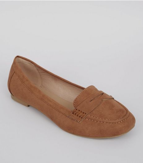 Wide Fit Tan Suedette Loafers | New Look