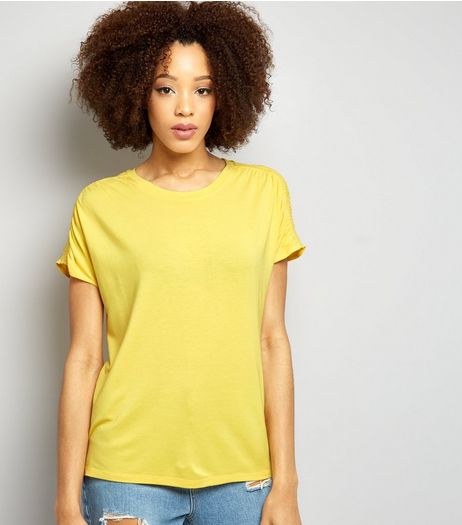 Yellow Ruched Shoulder T-Shirt | New Look
