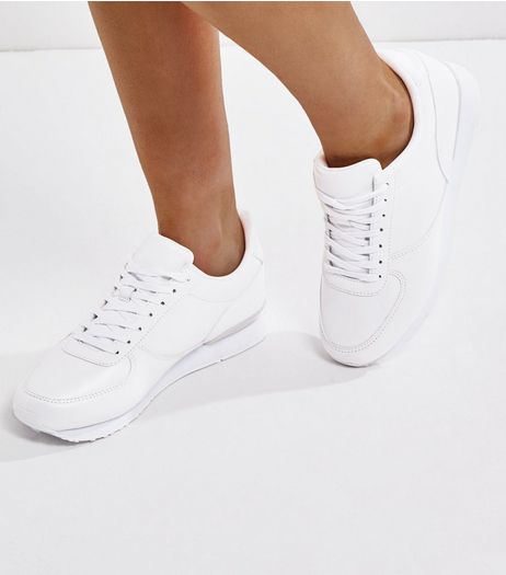 Wide Fit White Lace Up Trainers | New Look