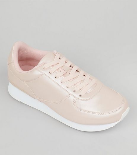 Wide Fit Pink Metallic Trainers | New Look