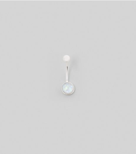 Sterling Silver Iridescent Stone Belly Bar | New Look