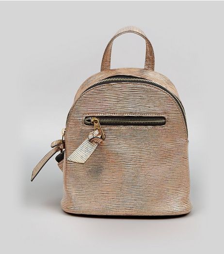 Bronze Holographic Curved Mini Backpack | New Look