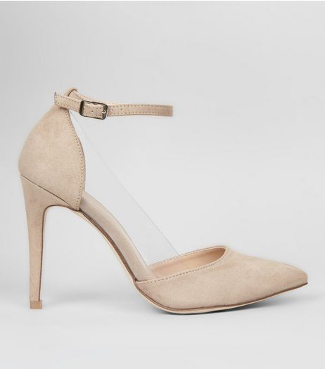 Nude Pink Suedette Clear Side Ankle Strap Heels | New Look