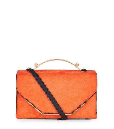 Orange Suedette Metal Handle Bag | New Look