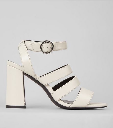 White Strappy Metal Trim Flared Heel Sandals | New Look