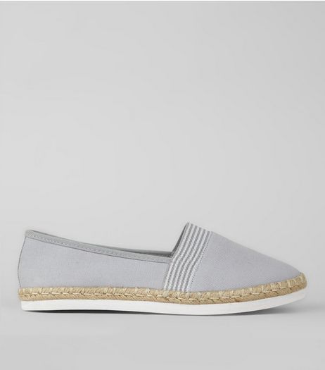 Wide Fit Grey Contrast Stripe Canvas Espadrilles | New Look