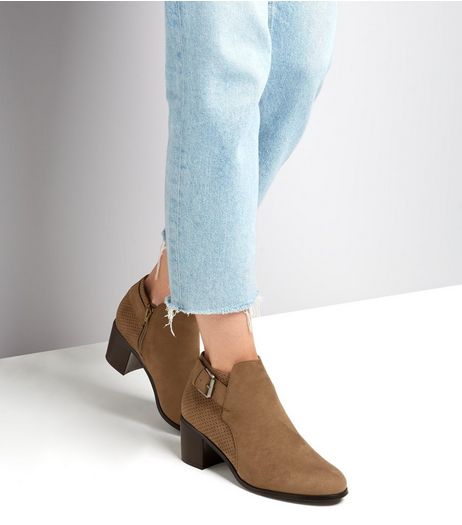 Wide Fit Khaki Perforated Back Buckle Strap Boots | New Look